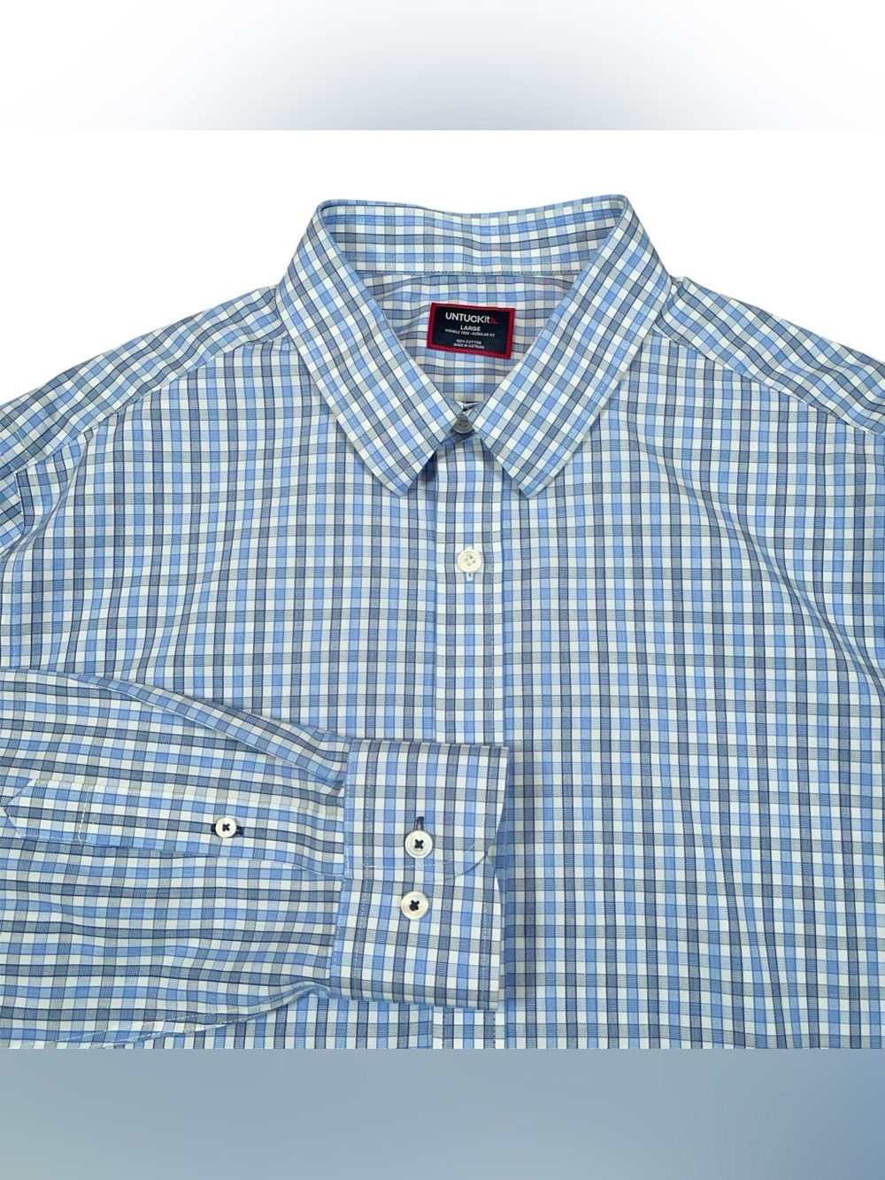 UNTUCKit Durif WF Blue Plaid Button Front Shirt Large